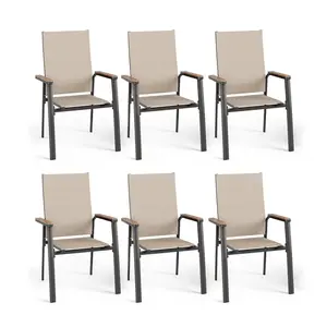 Phivilla Outdoor Stackable Dining Chairs Set of 2,Lightweight Aluminum Frame with Textilene Fabric & Wider Armrest,Easy to Store,Chairs for Garden Patio Home
