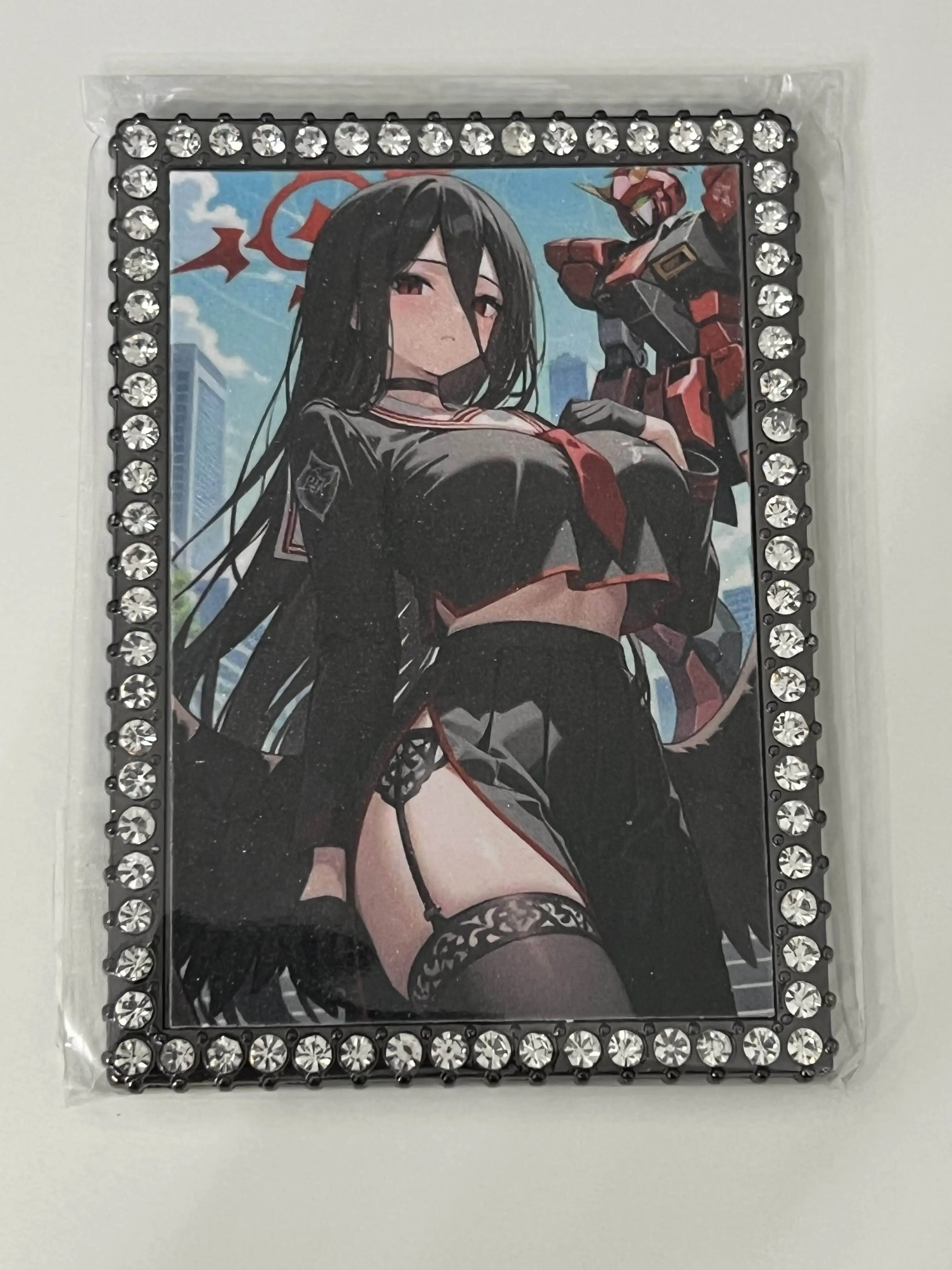 Rio and Mech Diamond Card 1 of 1 with Black Crystal Border - Anime Artwork Featuring Rio and Mech