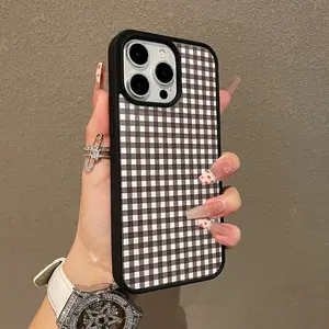 Trendy Magnetic Case for iPhone11/12/13/14/15/16/17/promax Brown Gingham Pattern MagSafe Ready, Ultra Thin & Shockproof | Cute Pick for Girls