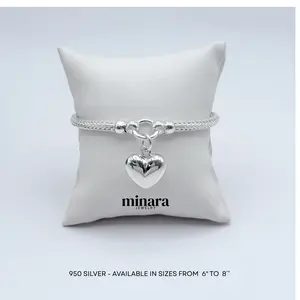 950 Silver Bracelet with Heart Charm - Premium 950 Silver Material, Modern Design, Ideal for Jewelry & Decorative Pieces, Available in Sizes 6" to 8"