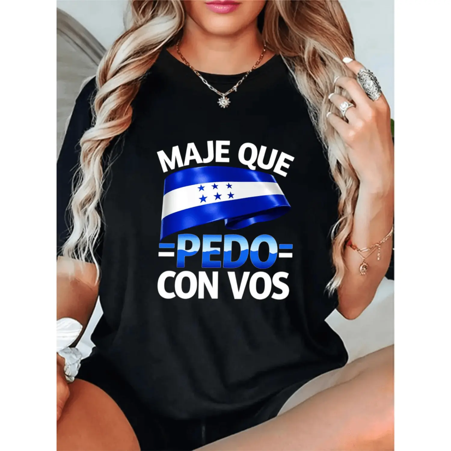 Honduras Flag Print Pride T-Shirt 100% Camiseta Catracho Que Pedo" Round Neck Short Sleeve Casual Tee