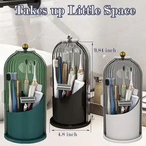 Dustproof Toothbrush Holder with Cover, Rotating Toothpaste & Toothbrush Organizer for Bathroom Countertop, 3-Slot Storage Gift for Father’s Day, Mother’s Day, Valentine’s & Christmas