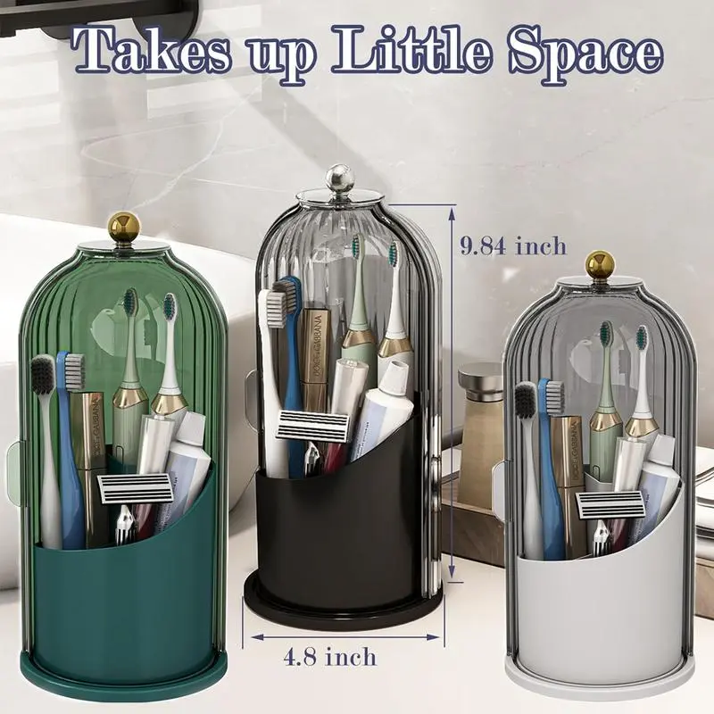 Dustproof Toothbrush Holder with Cover, Rotating Toothpaste & Toothbrush Organizer for Bathroom Countertop, 3-Slot Storage Gift for Father’s Day, Mother’s Day, Valentine’s & Christmas
