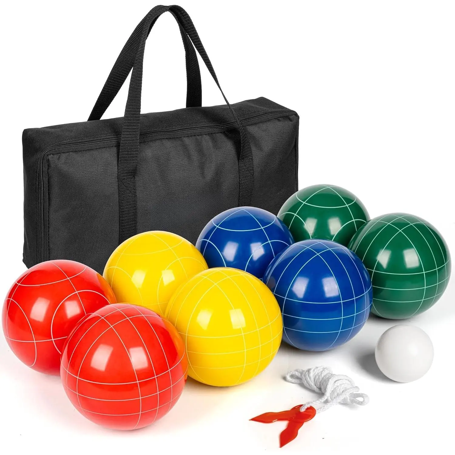 100mm Bocce Ball Set Regulation Size and Weight with 8  Bocce Balls, 50 mm Pallino, Carrying Bag, Measuring Rope, Backyard/Lawn/Beach/Outdoor, Bocci  (Multi Colors, 2-8 Players)