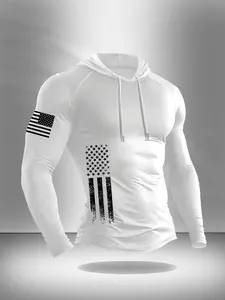 Men's Vintage American Flag Patch Hoodie, Ultra Soft Breathable Mixed Fabric, Casual Fitted Design, Multiple Colors, Sporty Style