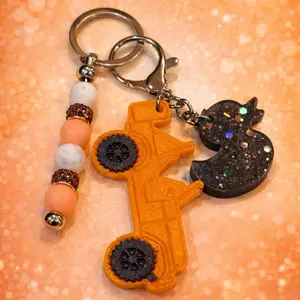 Orange bling Jeep Keychain Glitter Resin with duck Charm & Beaded Accent for Festive Accessories
