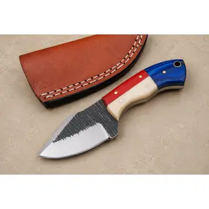 Rustic Forge Railroad Steel Utility Knife – Hand Forged Fixed Blade with Buffalo Bone & Wood Handle, Leather Sheath