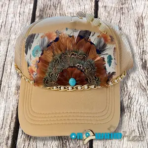 Feathers Handmade Trucker Hat w/ Genuine Feather Patch