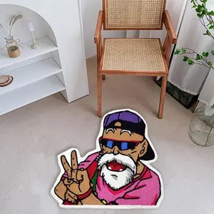 Hiphop Trendy Street Style Rug, Cartoon Fashion Old Man Mat, Soft Comfortable Plush Foot Pad, Hand Wash Only, for Indoor Living Room Bedroom