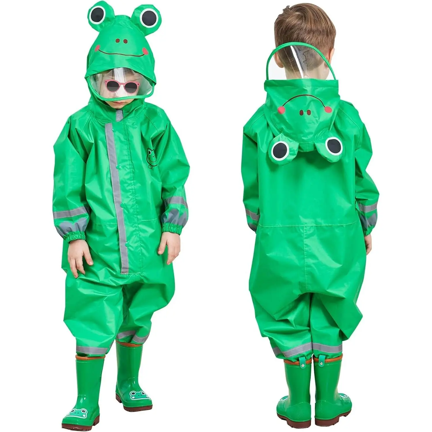 P-CPA01    Toddler Rain Suit, Kids Muddy Play Buddies One Piece Hoodie Rain Jacket Coat Poncho Gear Coverall Baby Girl Boy
