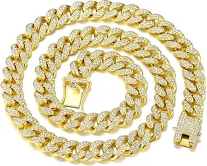 Mens Cuban Link Chain Gold Silver Plated Bling Miami Cuban Necklace Diamond Chain for Men 13MM Iced Out Hip Hop Jewelry
