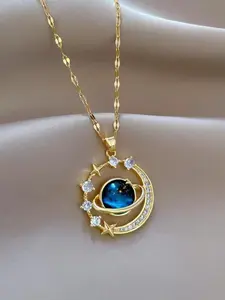 Elegant Moon & Planet Design Pendant Necklace for Women, Stainless Steel Jewelry for Daily Wear, Party, Daily Clothing Decor, Trendy All-match Jewelry for Birthday Gift, Jewelry Gifts