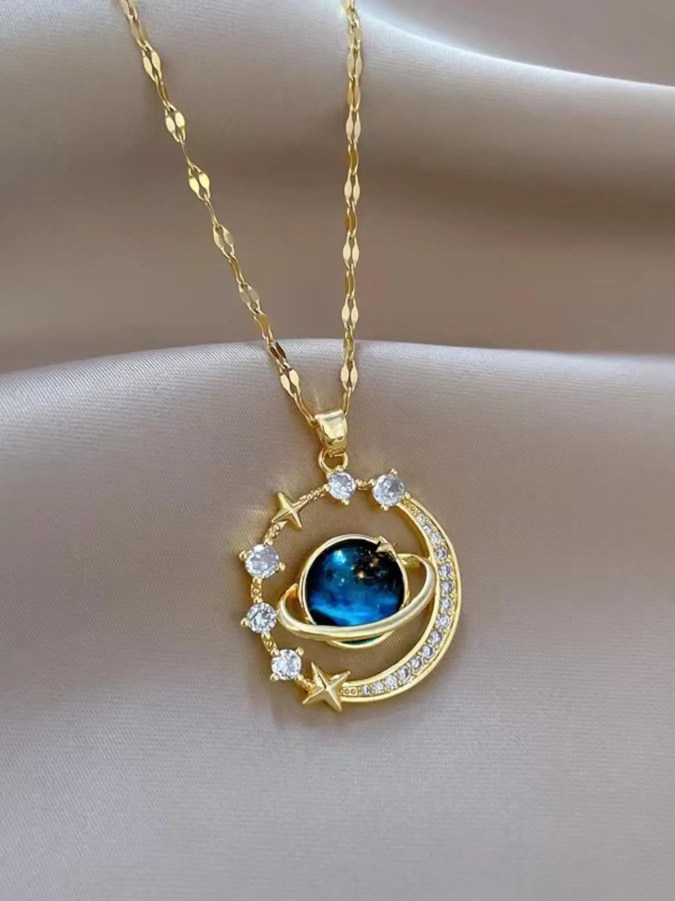 Elegant Moon & Planet Design Pendant Necklace for Women, Stainless Steel Jewelry for Daily Wear, Party, Daily Clothing Decor, Trendy All-match Jewelry