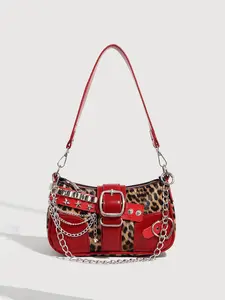 Women's Fashion Chain Strap Decorated Shoulder Bag, Casual Versatile Crossbody Bag for Daily Used, Trendy All-match Commuter Bag, Fashionable Patterned Bag