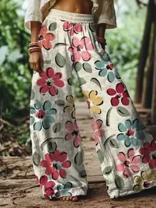 Women's Floral Print Casual Long Pants, Comfortable Breathable Fabric, Ideal for Vacation, Home, Daily Wear, Suitable for Spring Summer Fall