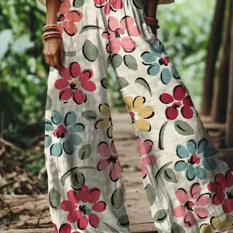 Women's Floral Print Casual Loose Long Elastic Wide Leg Pants, Comfortable Breathable Fabric, Ideal for Vacation, Home, Daily Wear, Suitable for Spring Summer Fall