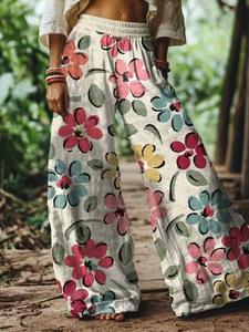 Women's Floral Print Casual Long Pants, Comfortable Breathable Fabric, Ideal for Vacation, Home, Daily Wear, Suitable for Spring Summer Fall