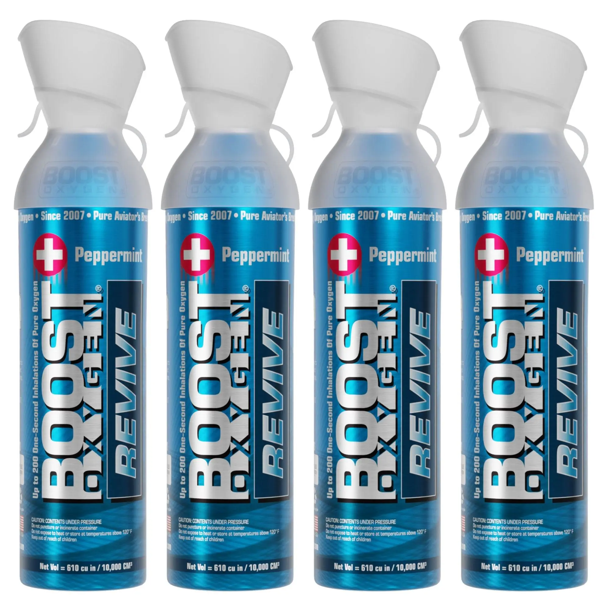 Boost Oxygen Natural Portable 10 Liter Pure Oxygen Canister, Peppermint (4 Pack)