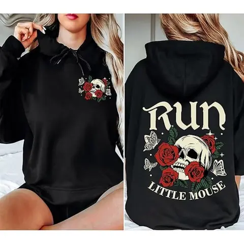 Run Little Mouse Hoodie - 2 Sides Graphic Haunting Adeline Roses and Skull Hoodie, Sweatshirt, T-shirt Unisex