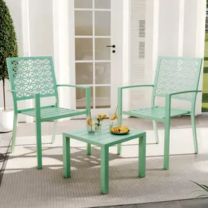 Patio Bistro Set 3-Piece, Heavy-Duty Metal Outdoor Table with 2 Deep-Seat Chairs, Rust-Resistant & Weatherproof, Compact Balcony Furniture for Garden, Porch, Lawn
