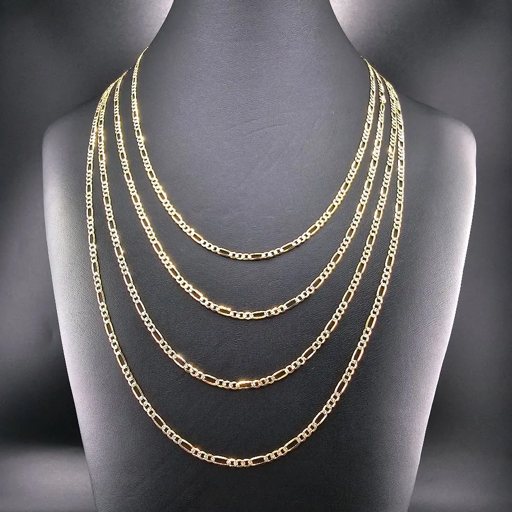 14k Solid Gold Figaro Chain, Men's-Women's Gold Necklace for Daily Wear
