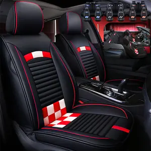 Waterproof Leather Car Seat Covers Durable Stylish Protection for Vehicle Interior with Red and White Checkered Design