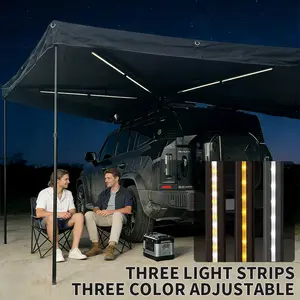 270 Car Awning Black-Coated Oxford 99% UV Block Waterproof with LED Light, Driver & Passenger Side Optional, Compatible with Tent Walls for SUV Off-Road Vehicles