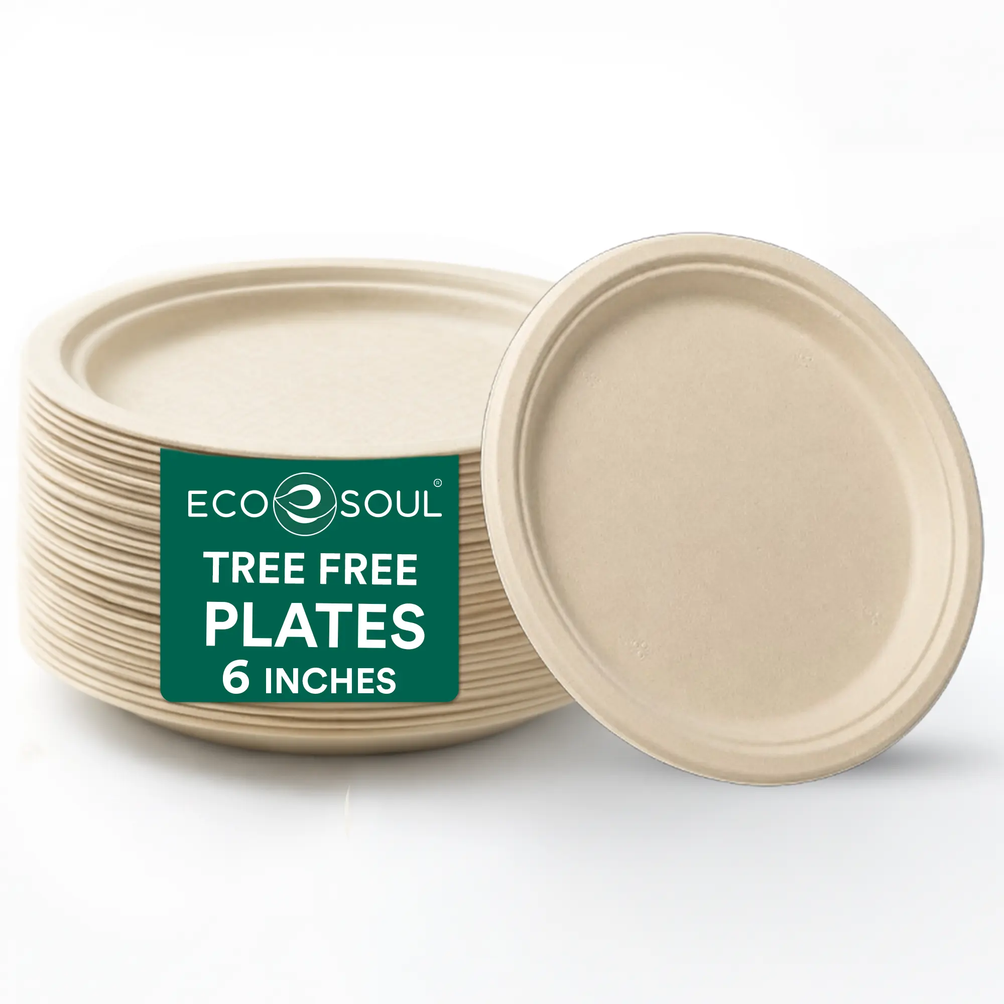EcoSoul  Bagasse Disposable Paper Plates 100% Compostable Round Biodegradable Ecofriendly Appetizer Dessert Plate for Party & Catering | Leaf-proof & Microwave Safe