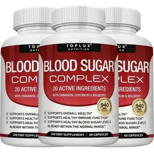 3 Bottles of Toplux Nutrition Blood Sugar Complex 20 Vitamins &Minerals for Effective Glucose Management andOverall Health Support natural Healthcare Fitness Edible blood sugar complex supplement | healthy blood sugar