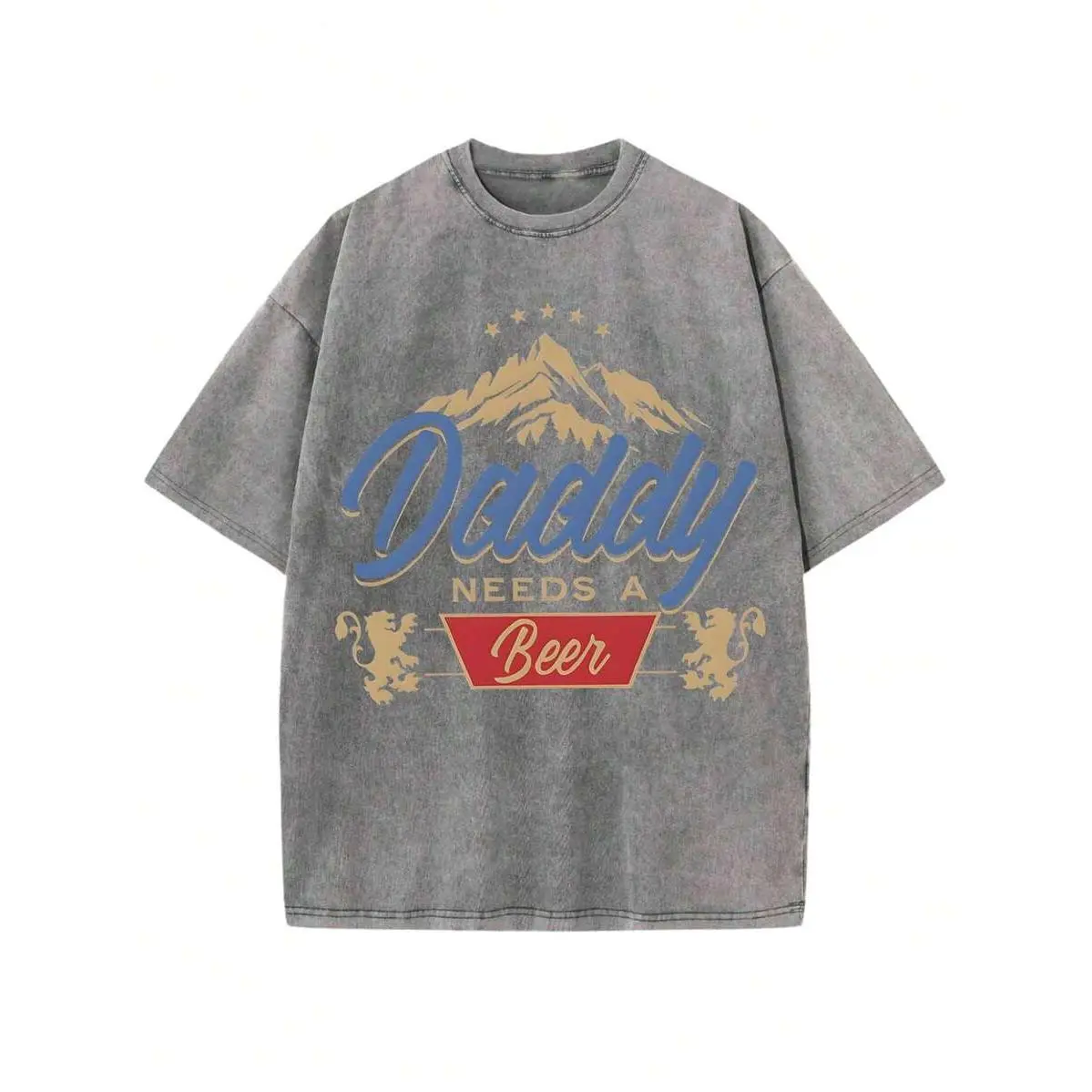 Dad Needs A Beer! This Retro Street Style T-Shirt Is A Classic Retro Fashion Casual Mountain Lion Popular Letter Pattern Print, Made Of 230g Washed Cotton. It's A Versatile Retro Street Style,fathersdaygift