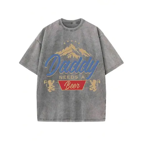 Dad Needs A Beer! This Retro Street Style T-Shirt Is A Classic Retro Fashion Casual Mountain Lion Popular Letter Pattern Print, Made Of 230g Washed Cotton. It's A Versatile Retro Street Style,fathersdaygift