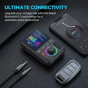 Universal Car Bluetooth 5.0 FM Transmitter & Adapter | Wireless Music Receiver for All Cars | TF/USB/Aux Play 4 Modes | QC3.0 Dual USB Fast Charging Port with Colorful Display Adjustable Power Supply carplay adapter Compact Magnetic Voice bluetooth car