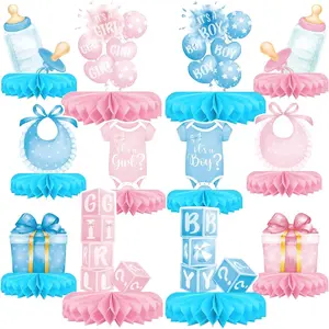 Gender Reveal Decoration Set - Includes Reveal Table Decorations with Honeycomb Centerpiece for Boy or Girl Shower Party Decoration