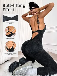 Women's Washable Sandblasted Jumpsuit, Round Neck Pullover Twisted Buckle Knit Romper/tank Top, Casual One-Piece