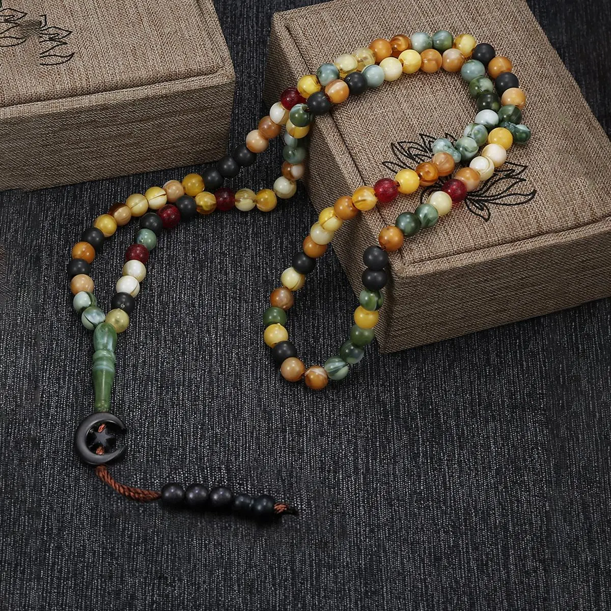 99-Round Multicolor Acrylic Beads Hand-Knotted Prayer Bracelet - Stackable Casual Costume Jewelry Bangle Accessory for Ramadan Prayer