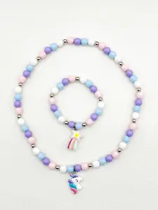 High-Quality Elastic Necklace & Bracelet Set, Unicorn Heart Mermaid Bowknot Designs, Perfect Gift for All Seasons, Cute Resin Jewelry