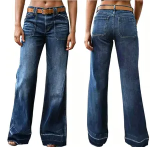 Women's High-Waisted Retro Washed 3-Tone Bell Bottom Jeans - Classic, Daily, Elegant, 4-Season Womenswear