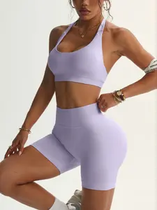 Women's Seamless Fitness Clothing Set, High Waist Cut Out Bra Top, Sleeveless Nylon Material, Perfect for Pilates and Yoga, Yoga Clothes Set