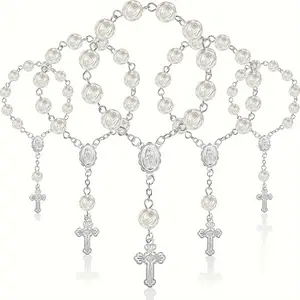 30pcs Acrylic Artificial Pearl Love Cross Rosary Bracelet Baptism Gift Communion Gift Baby Shower Wedding Party Gift