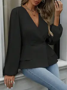 A spring and autumn new light mature style slim waist French lace waist Long Sleeve shirt Blouse