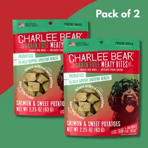 Charlee Bear Grain Free Meaty Bites – Salmon & Sweet Potato Dog Treats, 2 Pack