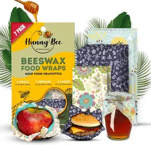 Trifecta Living Co. Versatile Beeswax Wraps,Set of 7-Fresh Food Keeper, Durable & Easily Cleaned, Sustainable Step Towards a Zero-Waste Kitchen, Unique Designs (Flower Pattern)