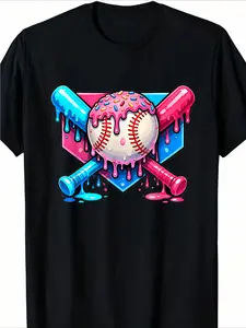Baseball Dripping Ice Cream Sprinkles Funny Baseball Drip T-Shirt for Boys Fashion Trend Bottoming Shirt Breathable, Casual Comfortable Top Streetwear Fashion Casual Summer Tee Crew Neck Short Sleeve T-Shirt Best Gift for Boy Girl (3-13Y)