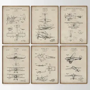 Airplane Patent Print Set of 6 Poster Unframed, Vintage Aviation Posters for Man Cave Office, Kids' Nursery, Aeroplane Wall Art, Antique Transportation, P1 Wall Art Gifts for Him/Her, Wall Art Print, Poster For Gift