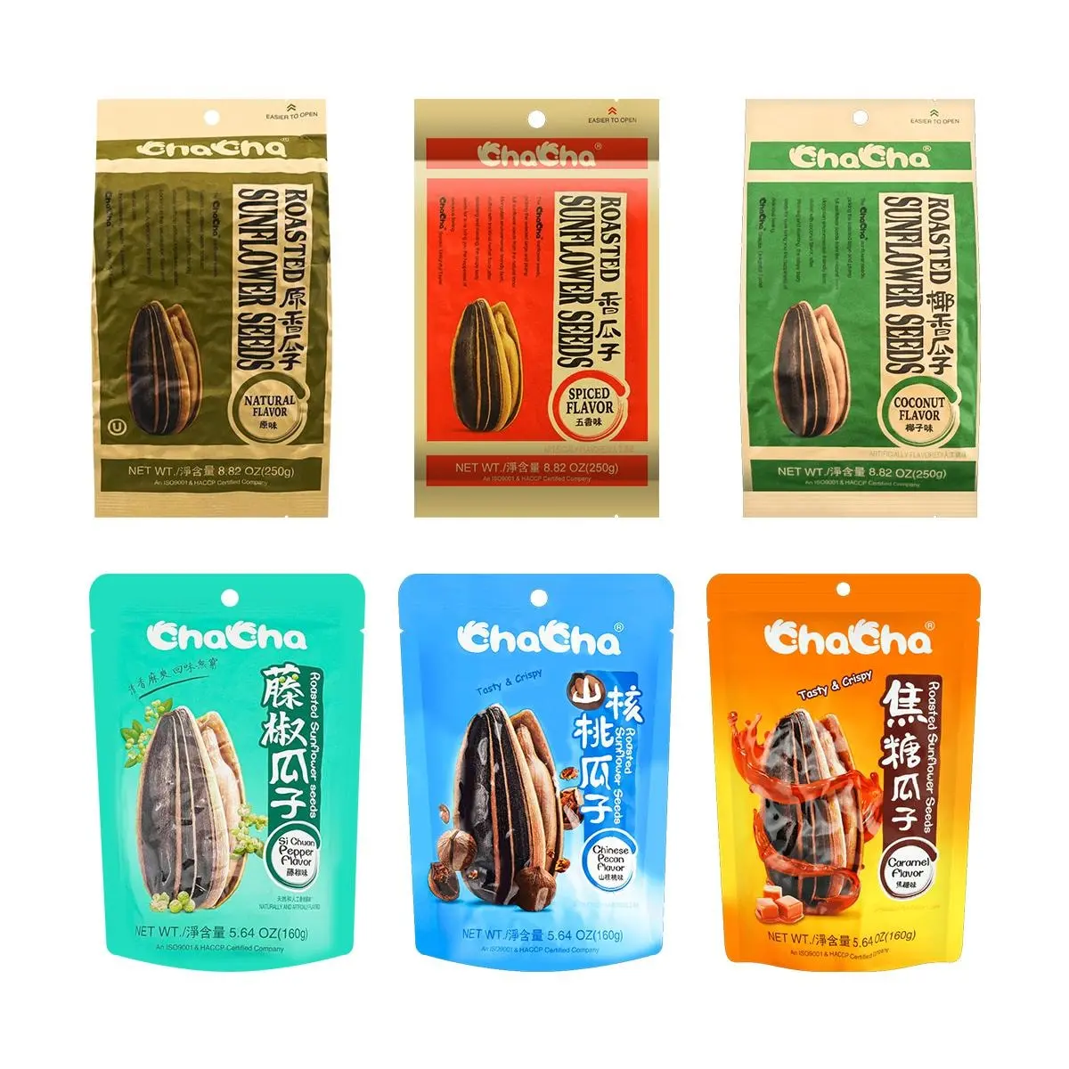 CHACHA 1230g 6packs Mixed Flavor Gift Pack - Spicy Pepper, Five Spice, Walnut, Coconut, Caramel & Original Sunflower Seeds