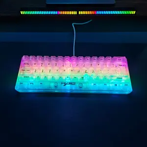 HXSJ V700 60% Gaming Keyboard, Wired Transparent 61 Keys Keyboard, RGB Backlit Gaming Keyboard with Detachable Type-C Cable for Computer PC Gamer, Typist