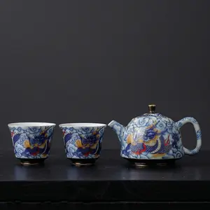 White Porcelain Teapot with Gold-Painted Enamel Decoration Gongfu Tea Set