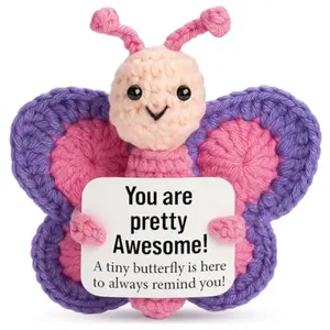 Hand-Crocheted Butterfly Plush Toy Stuffed Animal, Cute Smiling Emotional Support Doll, Colorful Wings, Perfect Gift for Women, Teachers & Friends
