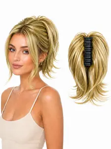 Light Blonde 10 Inch Claw Clip Ponytail Extension, Curly Medium Length Synthetic Hairpiece, Easy Clip in for Instant Volume