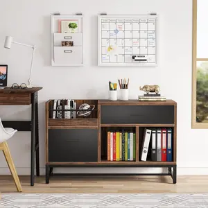 LITTLE TREE 39 inch File Cabinet with 2 Drawers, Lateral Filing Cabinets, Printer Stand with Open Storage Shelves and Letter Size/A4 Size Drawer for Home Office